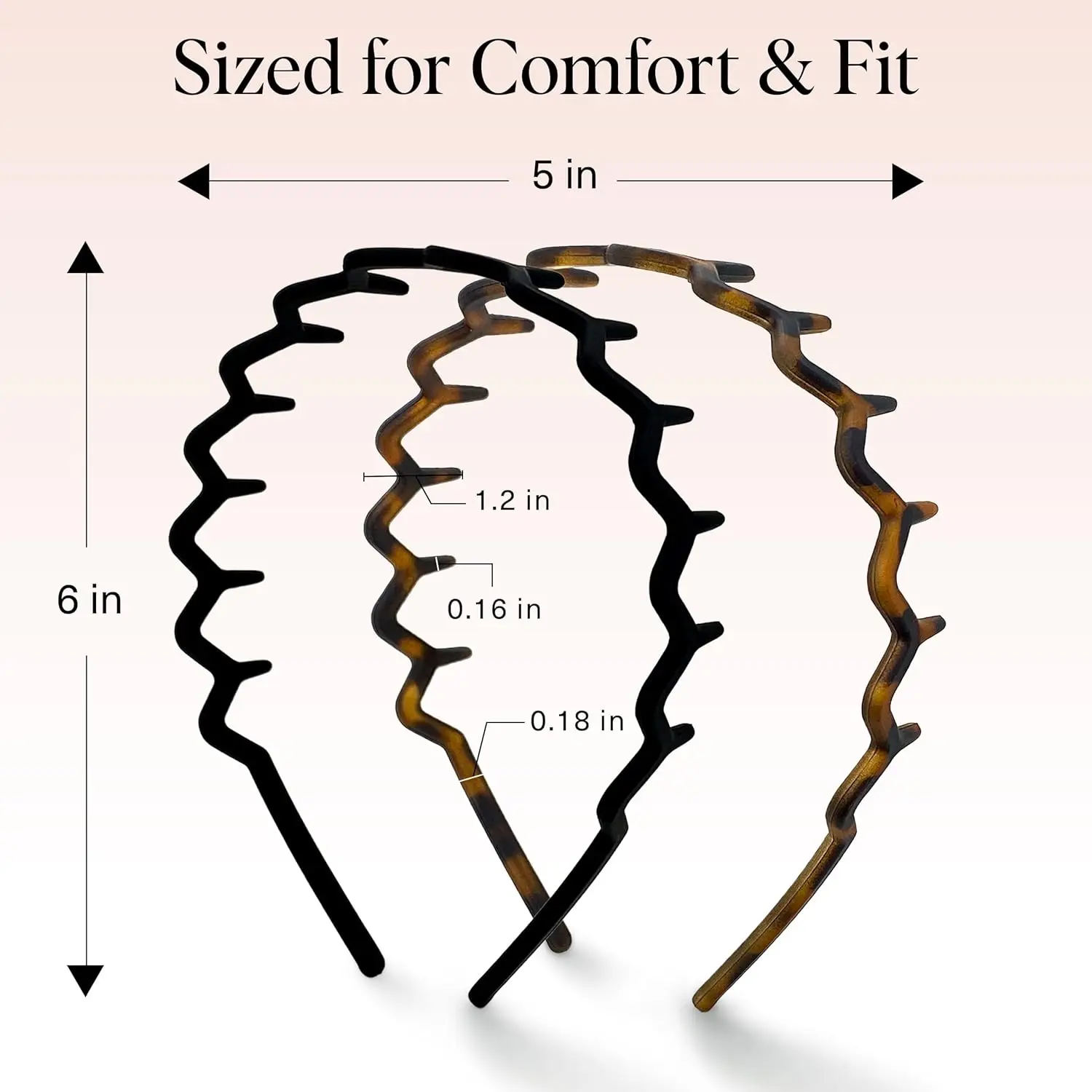 2026 Kitsch Zig Zag 2-Pack Tiaras Antiderrapantes com Design Ondulado - Acessórios de Cabelo Ecológicos de Plástico Reciclado