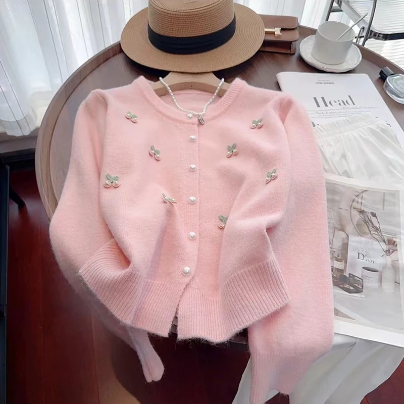 

Женский трикотажный кардиган, мягкий однобортный свитер с длинным рукавом и круглым вырезом, универсальный джемпер в Корейском стиле на осень