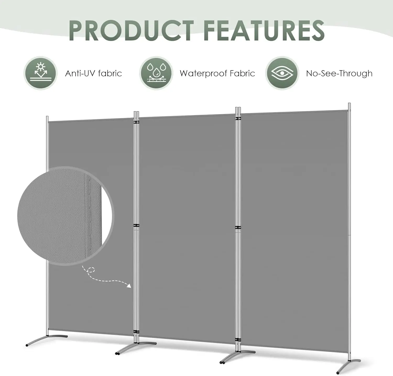 Rantila Scheidingswand Met 3 Panelen, 6 Ft Hoog Opvouwbaar Privacyscherm Vrijstaande Scheidingswanden, 102 ''W X 20'' D X 71 ''H