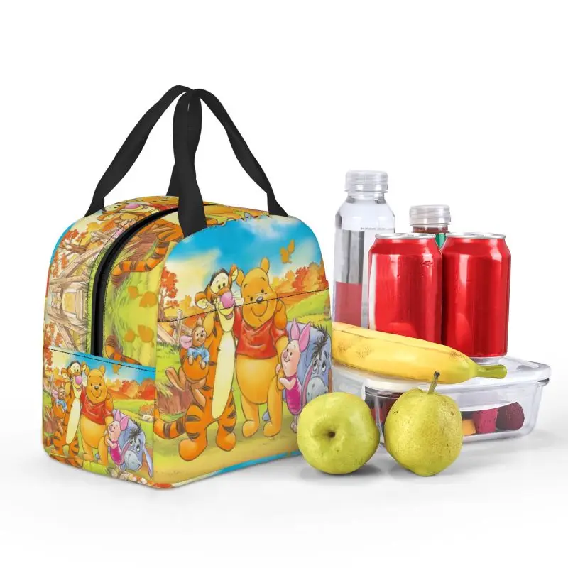 Cartoon Bear Winnie The Pooh Insulated Lunch Box Portable Warm Cooler Thermal Lunch Bag Kids Picnic Food Container Tote Bags