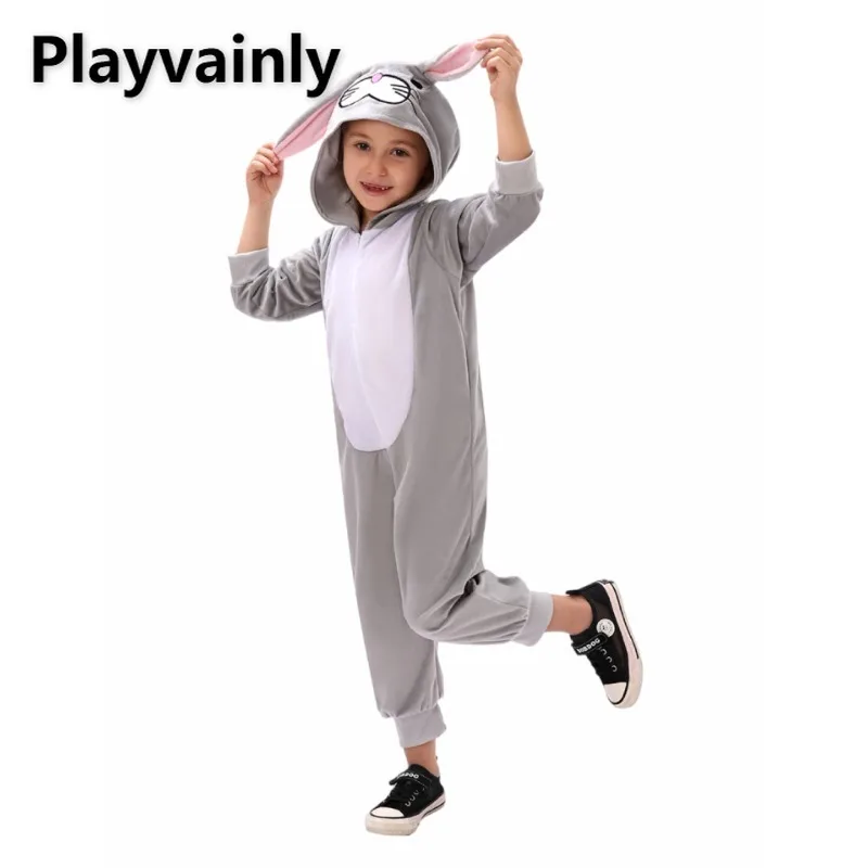 

Пасхальный Хэллоуин, Рождество, детские сценические костюмы, серый комбинезон с длинными рукавами и рисунком кролика, школьная игра A34783