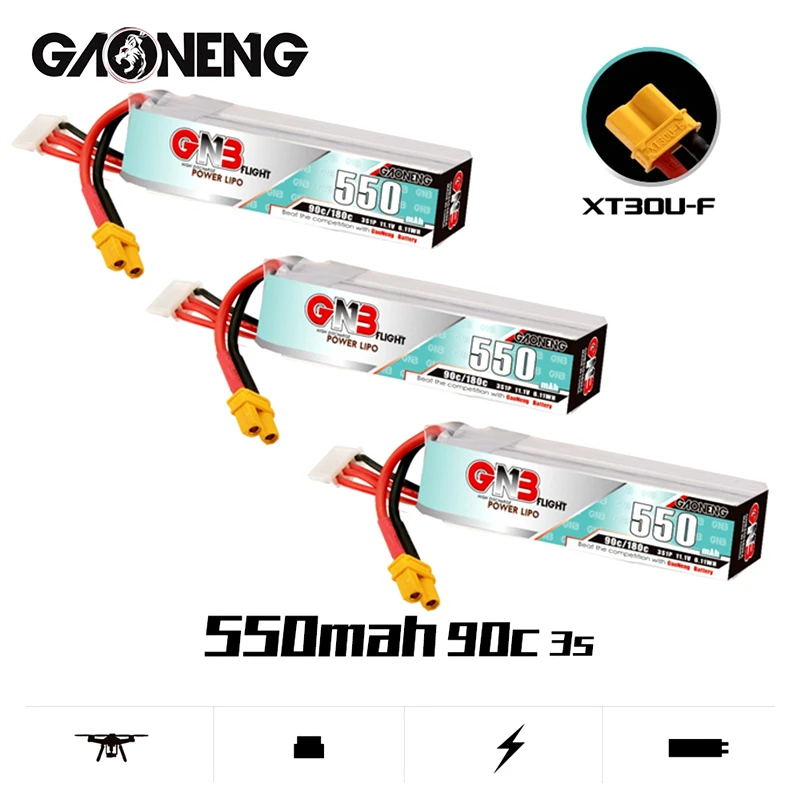 

1-10PCS GNB 3S 11.1V 550mah HV 90C/180C LiPo Battery With XT30U-F Plug for TINY8X Blade Inductrix FPV QX2 120S Beta75S Drone