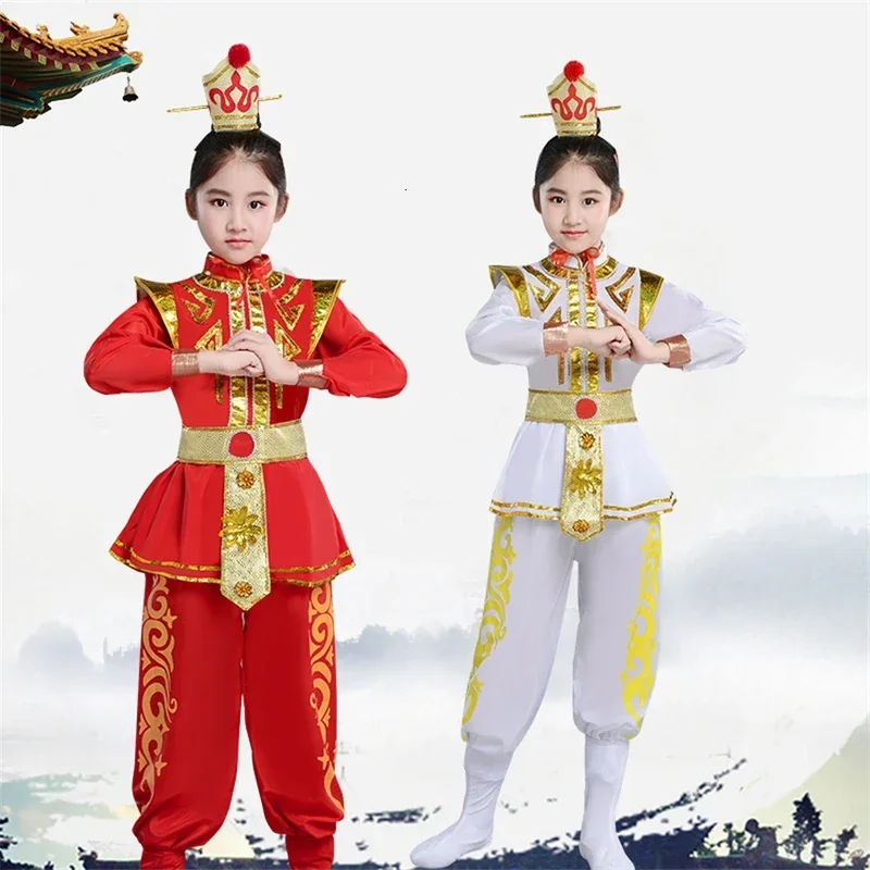 Hua Mulan-Disfraz tradicional chino para niños, ropa de fiesta de actuación en escenario, vestido de baile de Drama de soldado antiguo, 110-160CM