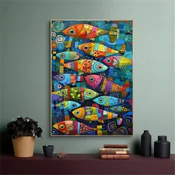 Abstract Colorful Fish in The Sea Canvas Posters and Prints Painting Vintage Home Kitchen Wall Art Decor Mural No Frame
