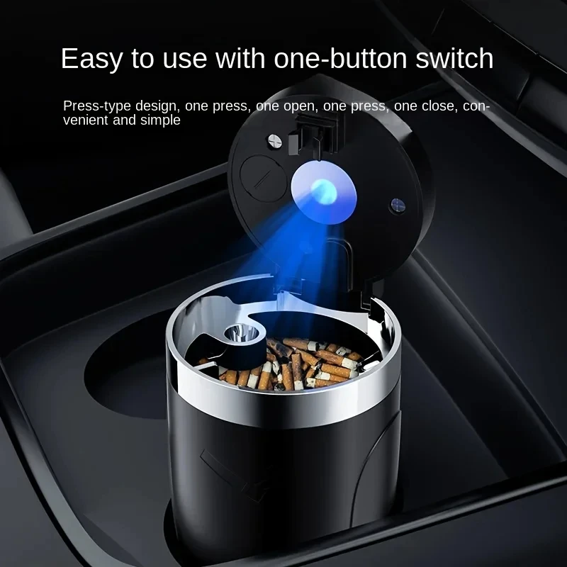 Best Sellers Automotive Ashtray With LED Light Fire Retardant Alloy Cigarette Holder Car Interior Storage Ash Tray BHL95-FRO