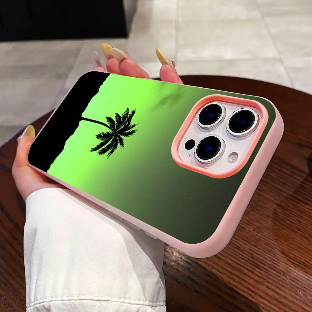 

Sunset Coconut Trees Jelly Double layer Pink Mobile Phone Case for iPhone 17 16 15 14 13 12 11 Air Pro Max Plus Protective
