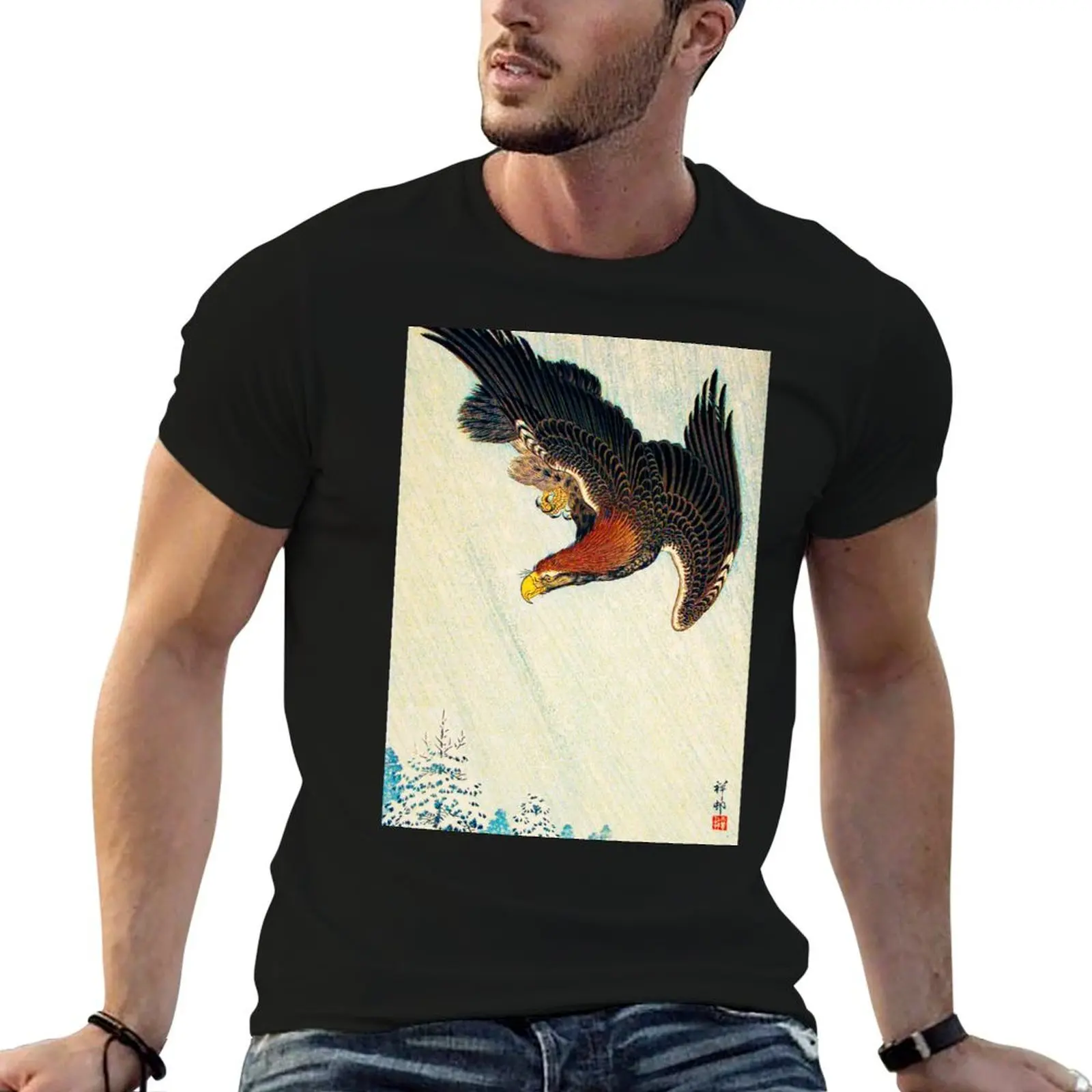 Eagle Flying in Snow (1933) by Ohara Koson T-Shirt Long Lasting Casual T-Shirt
