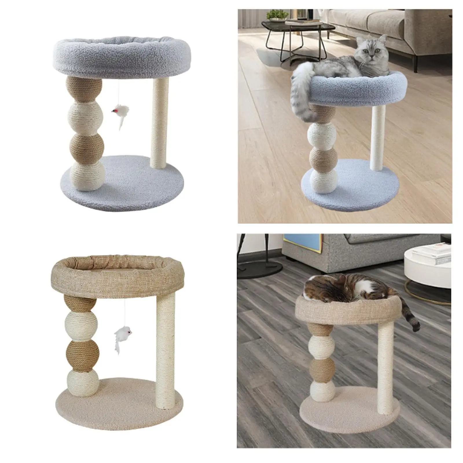Árbol rascador para gatos pequeños con pelota y base acolchada - imagen 4