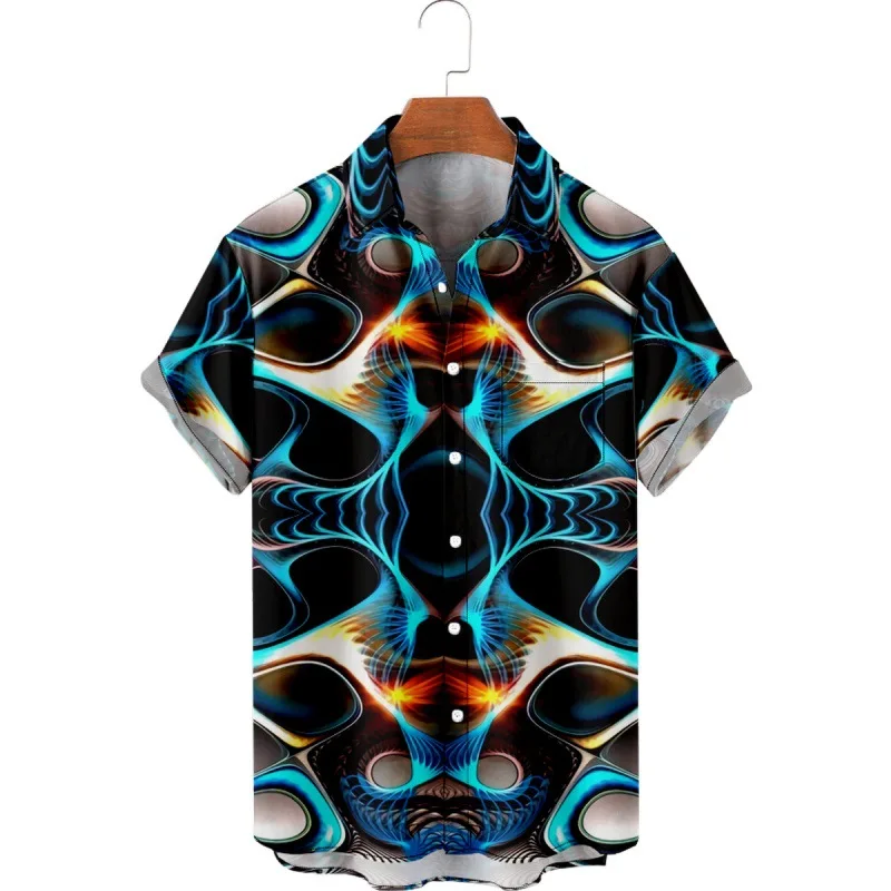 

New Hawaii Men's Shirt Abstract Wave Print Creative 3D Vintage y2k Summer Casual for Men And Women