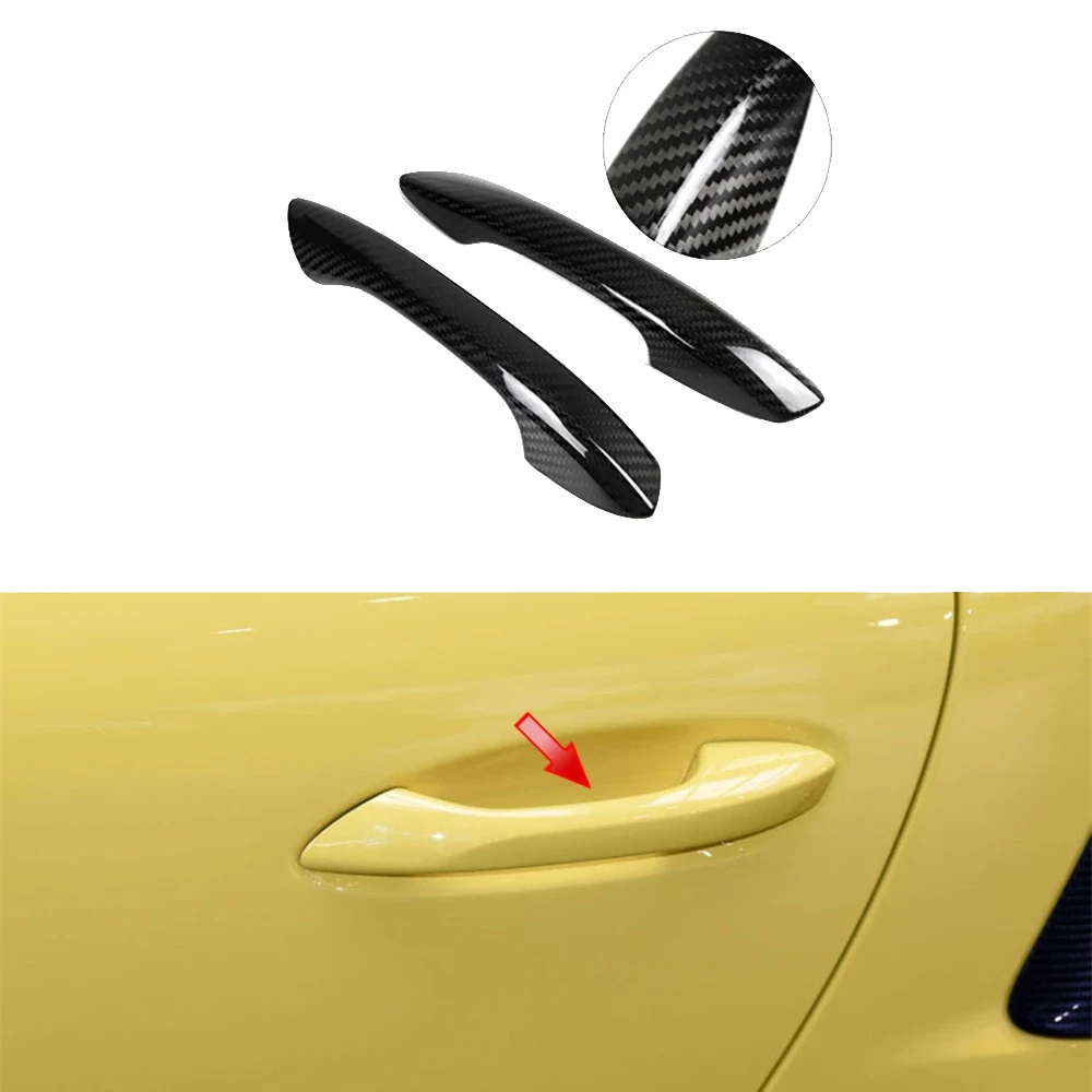 2Pcs Real Carbon Fiber Car Outer Door Handle Cover Trim for-Porsche 911 Carrera S R Turbo S 2016-2018