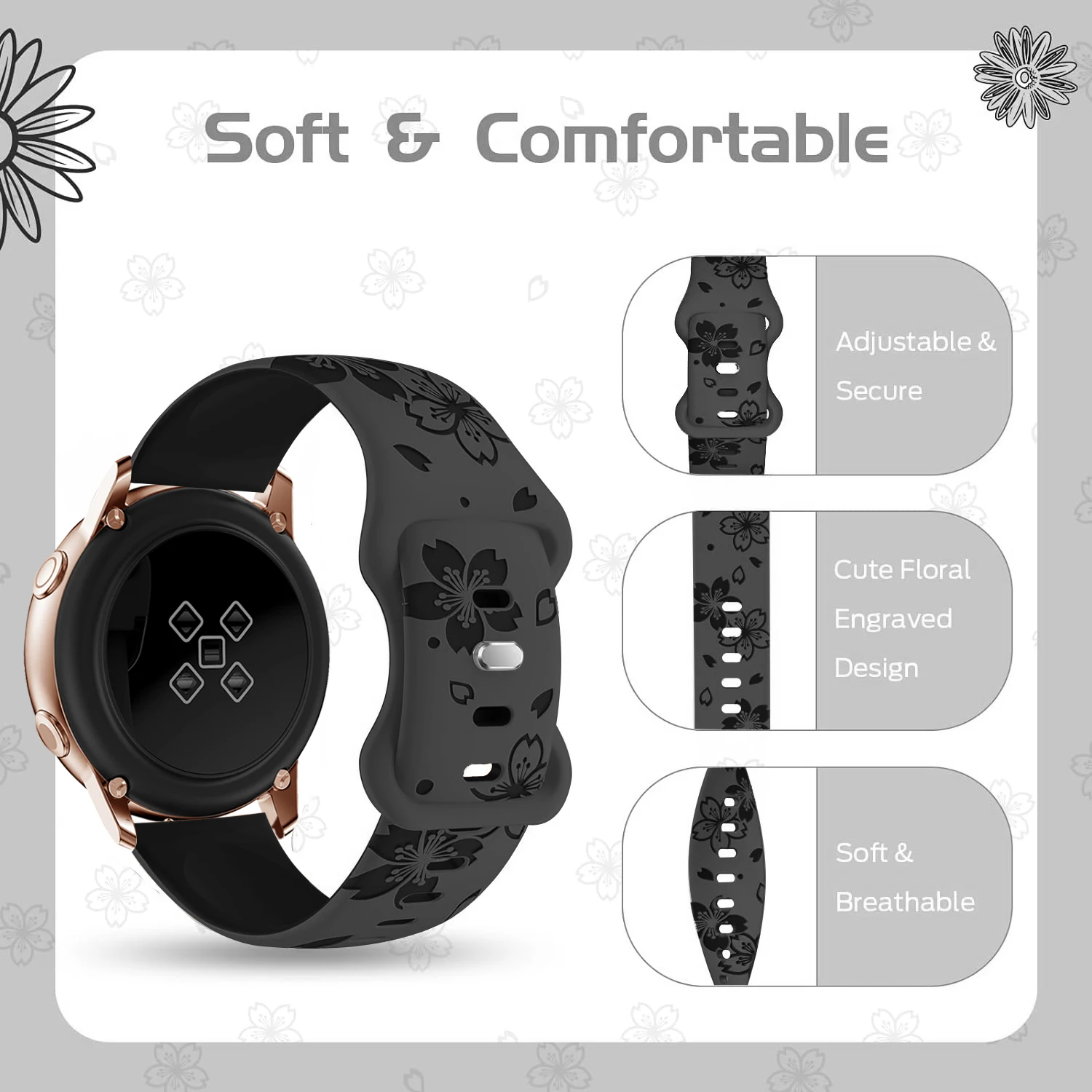 Two-tone Silicone Band Engraved Strap for Samsung Galaxy Watch 7/6/5/4/Active 2 40mm 44mm/Watch 5 Pro 45mm/Watch 3 41mm Straps