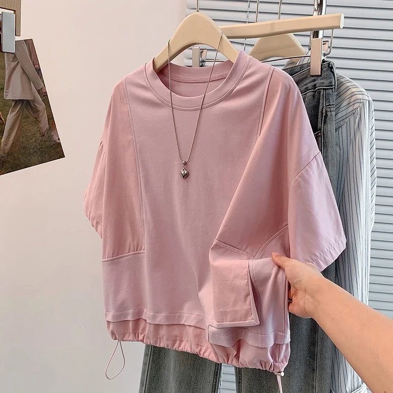 

Новая летняя женская хлопковая футболка больших размеров с круглым вырезом, коротким рукавом, свободного кроя, с цветными блоками, повседневная, в стиле кэжуал