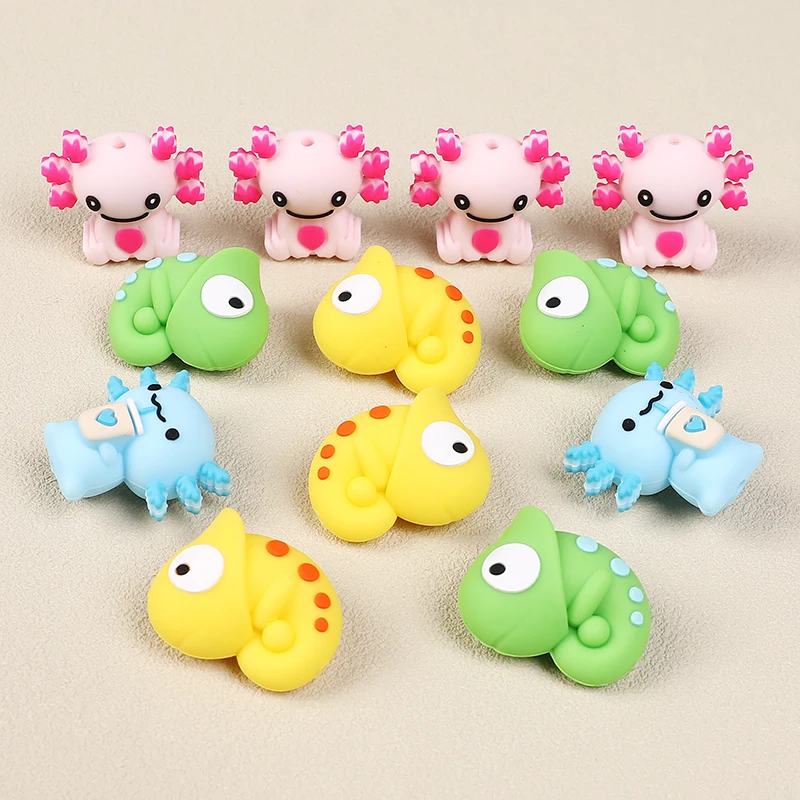 Anneau de dentition en Silicone, 4 pièces, perles de mise au point sans BPA, animaux 3D à croquer, bricolage, sucette de dentition pour bébé, chaîne, jouets, cadeau, produits pour bébé