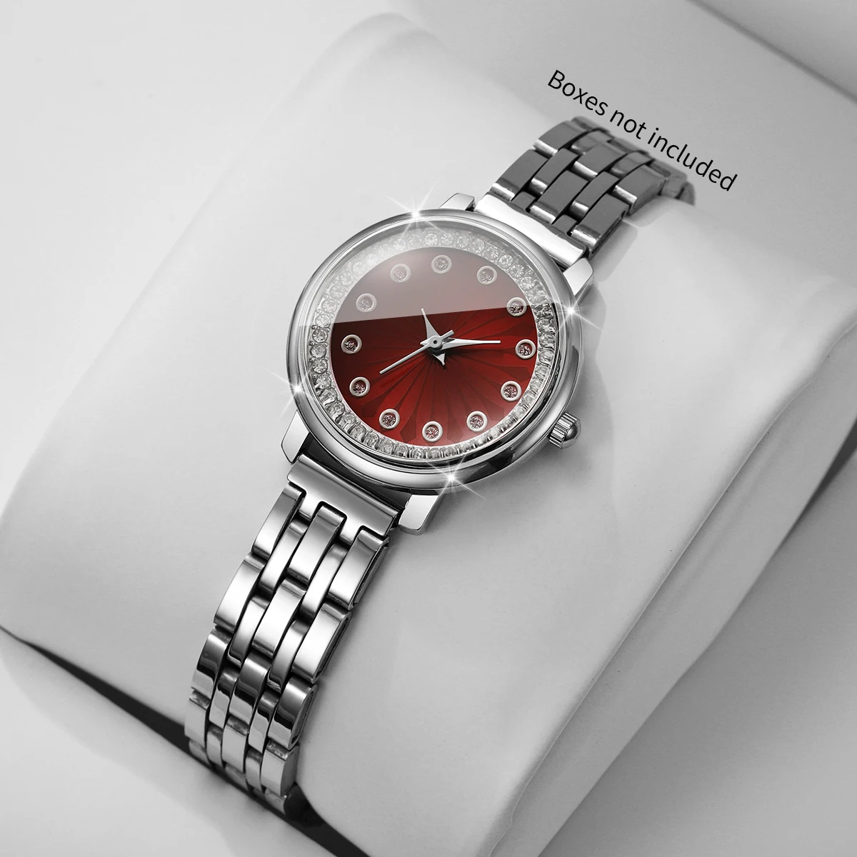 Luxury Red Dial Rhinestone Women Watches Stainless Steel Band Elegant Ladies Quartz Wristwatch Relogio Feminino (Without Box)