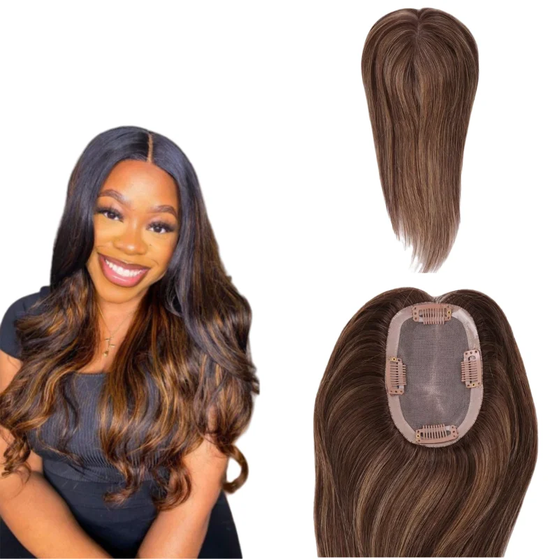 

12-дюймовые европейские девственные человеческие волосы, замена омбре, мелирование цвета # 3ХЛ Т # 3/8 Прямой моно-топпер с застежкой 3x5 для женщин