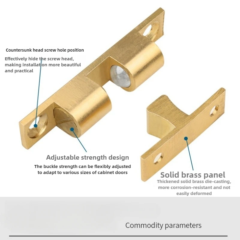 1/5 PCS Chiusura per porta dell'armadio Ottone massiccio Chiusura a sfera a molla regolabile Chiudiporta per mobili con viti gratuite 40mm/50mm/60mm/70mm
