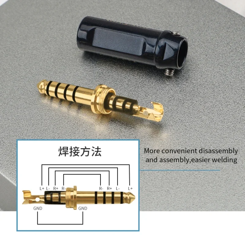 Gold Plated Copper 4.4mm Balanced Plug Welding Audio Adapter Headphone Cable DIY 4 Section Connector