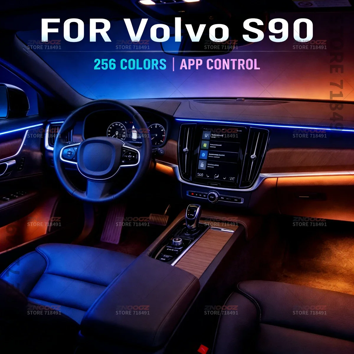 22in1 RGB Car Interior Acrylic Car Ambient Lights RGB Hidden Acrylic Strip Decoration Atmosphere Accessories For Volvo S90