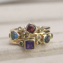 Huitan Geometric Colored Cubic Zircon Rings for Women Unique Wedding Band Accessories Statement Female Accessories Gift Jewelry