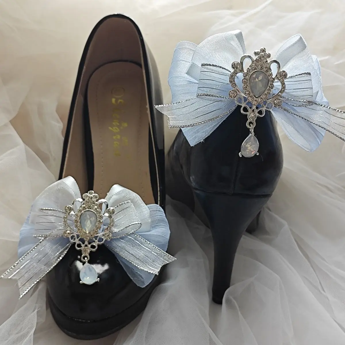 light blue Lolita Shoe Decoration，handmade Ribbon knot Crafts，Women Removable Shoe Flower Bowknot，Ita bags Accessories