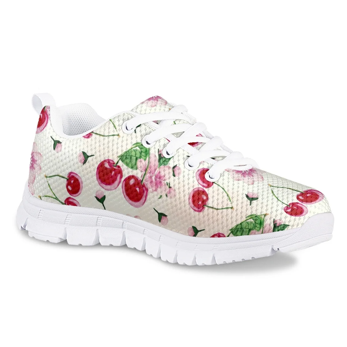 New Arrivals Children Mesh Sneakers Pretty Cherry and Flower Print Teen Girls Boys Flat Shoes Casual Lace up Outdoor Zapatillas