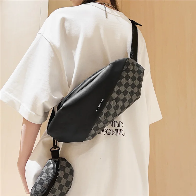 Fashionable Contrasting Color Checkerboard Chest Bag Crossbody Shoulder Bag Casual Commuting Mobile Phone Waist Bag