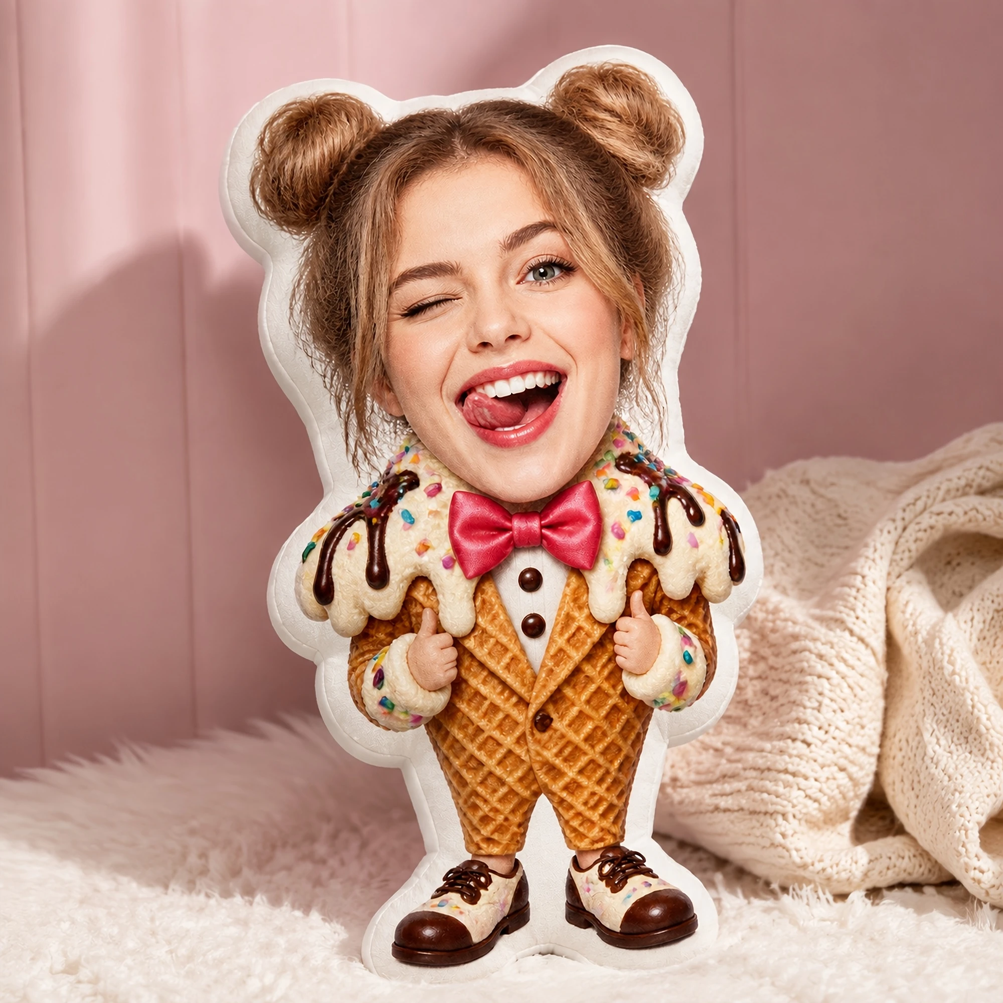 1pc Custom Double Sided Printed Ice Cream Cone Shaped Novelty Pillow, Fun Decorative Cushion for Sofas, Beds, Chairs, and Cozy H
