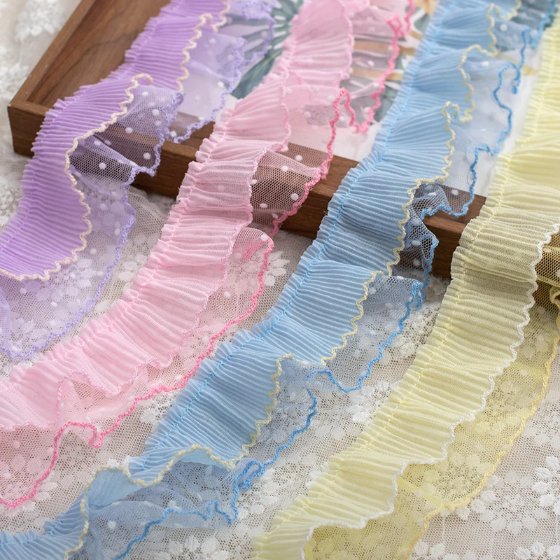 1 yard color double-layer pleated polka dot lace mesh lace women's fabric art lace ribbon silk DIY gift packaging material