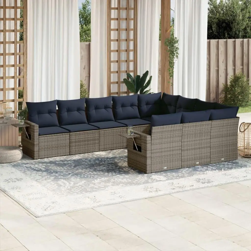 

10 Piece Outdoor Patio Sofa Set with Cushions Gray Wicker Rattan Furniture Set for Garden Balconies and Patios