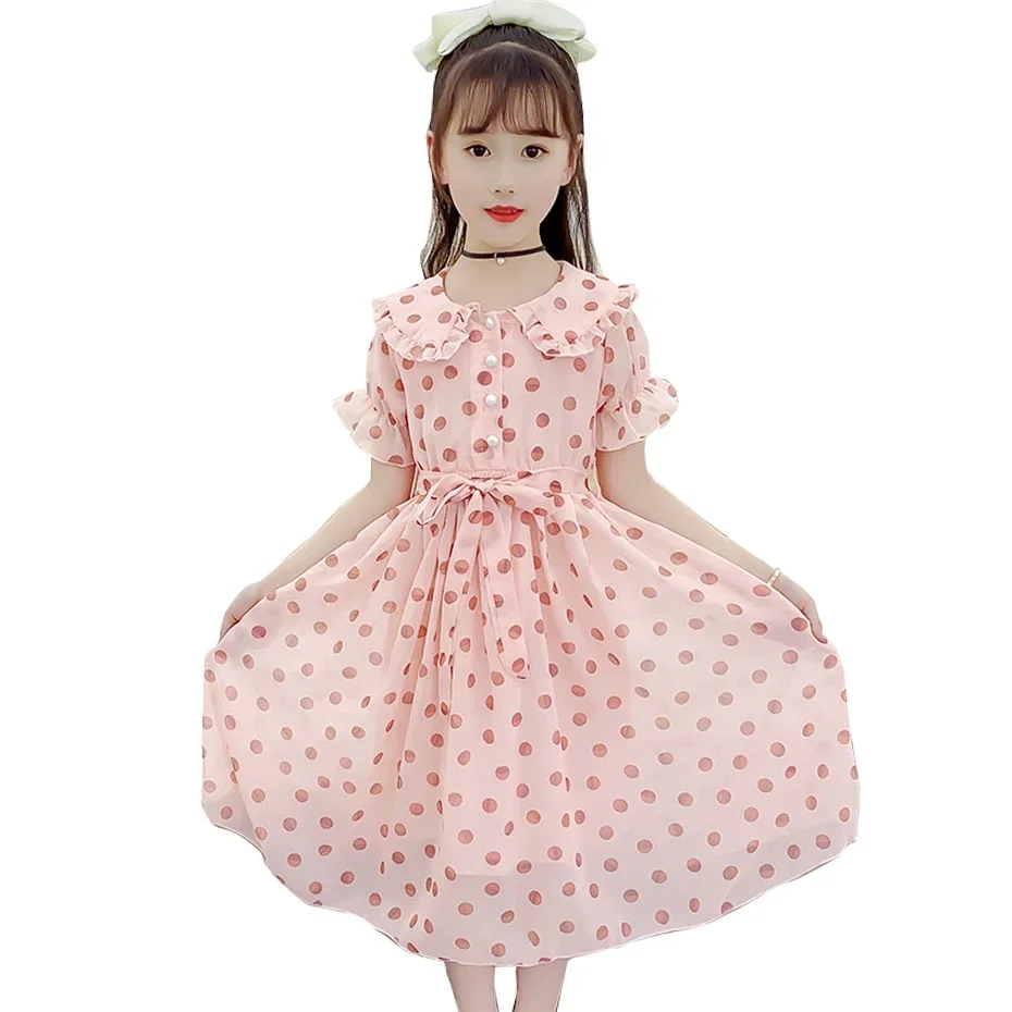 

Платье для девочек-подростков, праздничное платье в горошек, праздничное платье с большим бантом, детские летние костюмы для девочек 6, 8, 10, 12, 14 лет