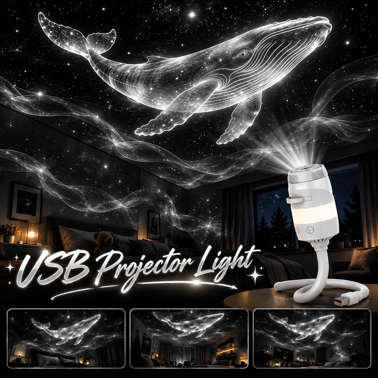 Lampa nocna Aiopp Galaxy z projekcją, 13 wzorów, elastyczny, giętki, regulowany „gęsia szyja” i możliwość precyzyjnej regulacji ostrości obrazu, wielofunkcyjna lampa do tworzenia nastrojowych