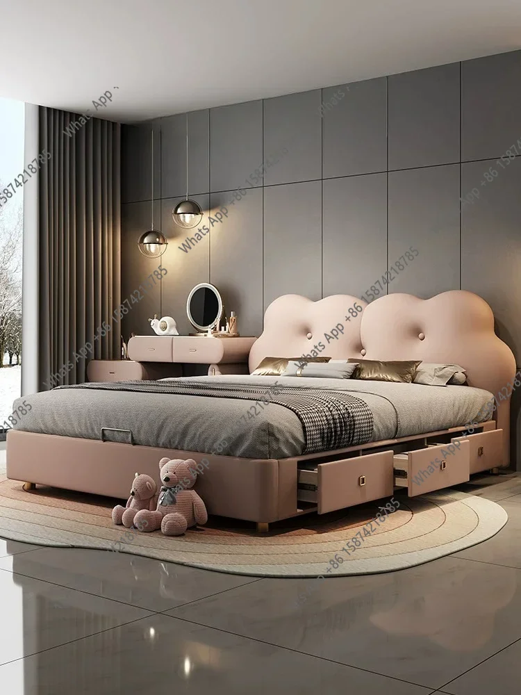 LU New biscuits leather suspended children's bed solid wood cute luxury single bedroom home