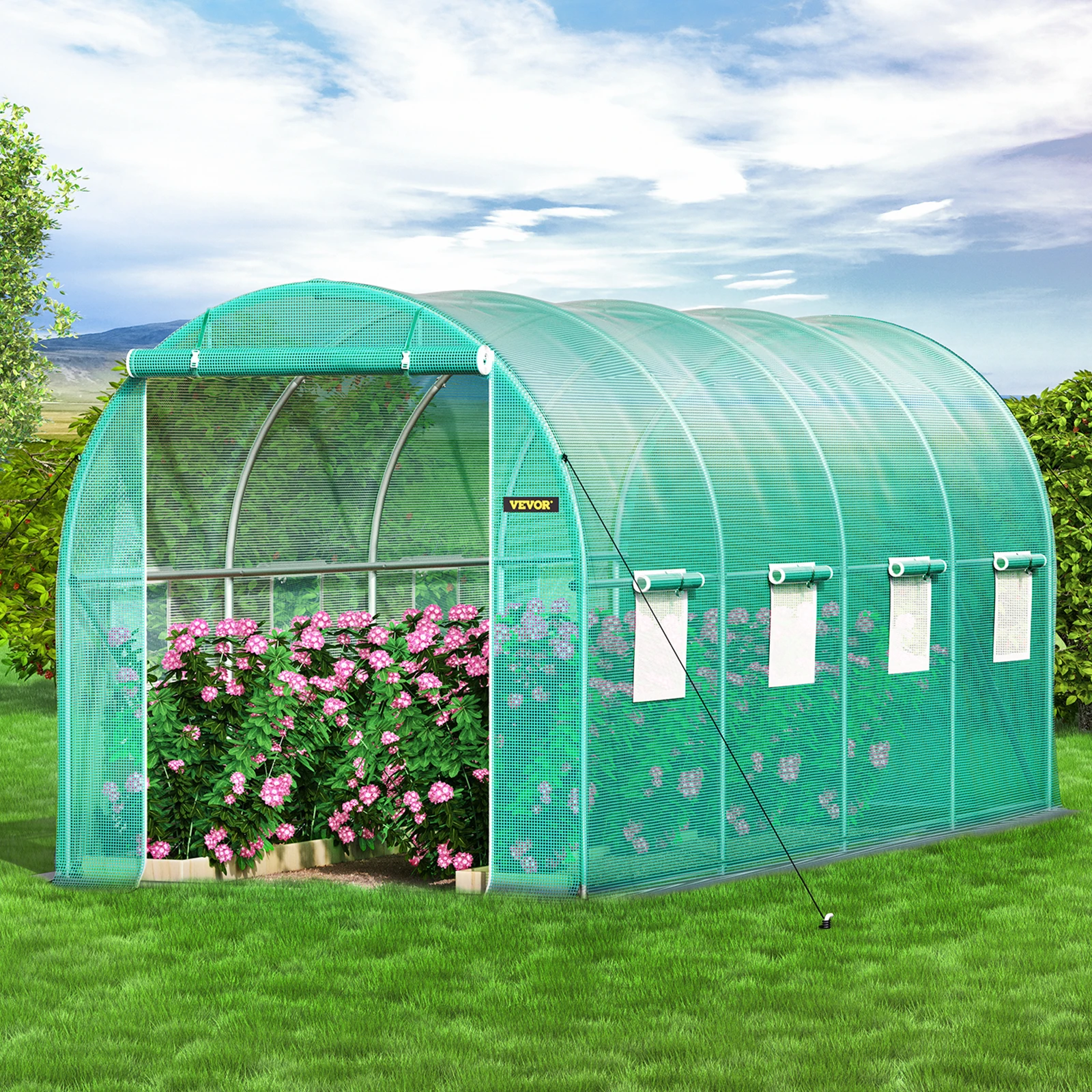 VEVOR Walk-in Tunnel Greenhouse 15 x 7 x 7 ft Portable Plant Hot House with Galvanized Steel Hoops for Plants Growing