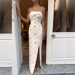 Customized Evening Dress Saudi Arabia Formal Gown Prom Strapless Column Floor Length Sequin Skirts Bead Pearl Bespoke Oc