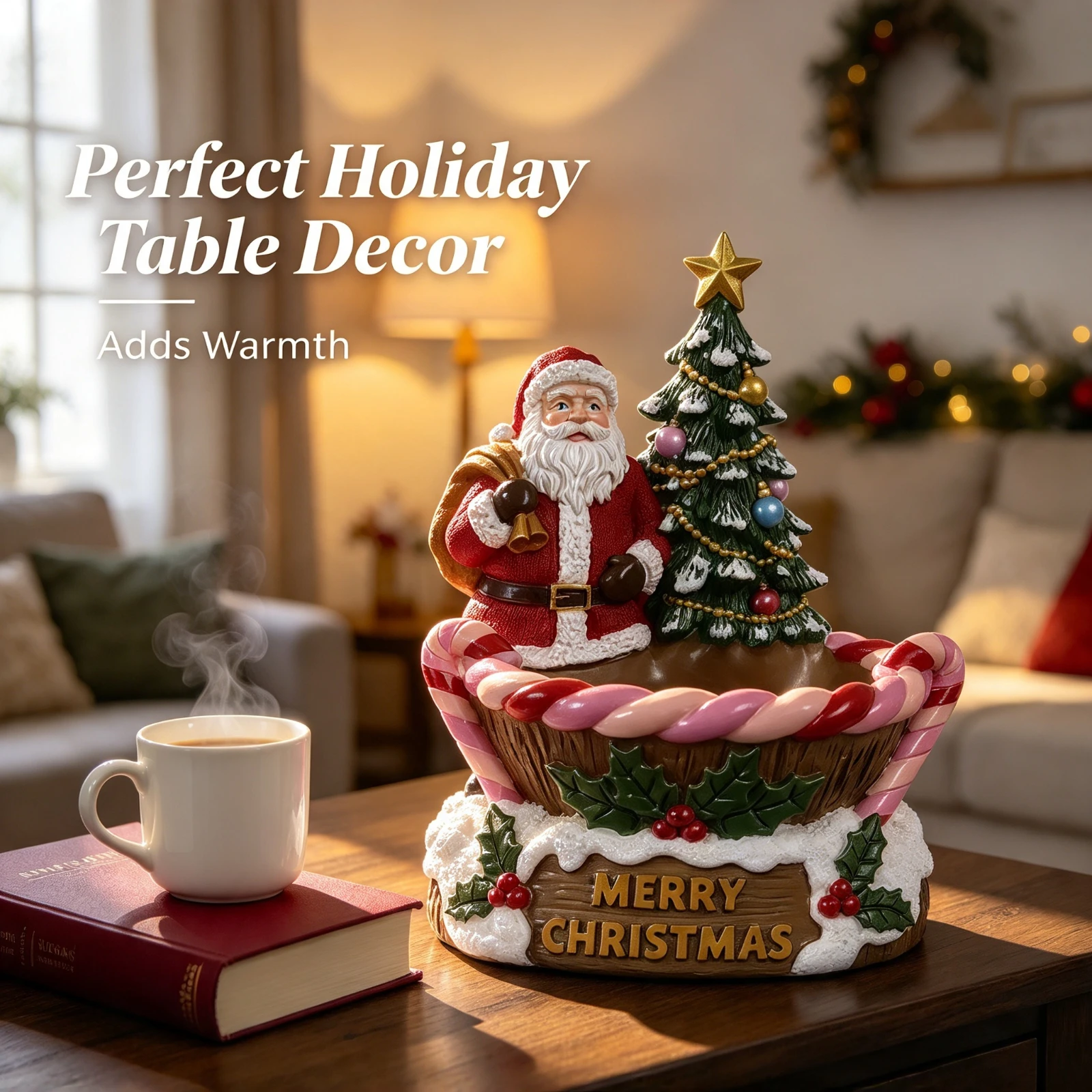 Christmas Tree Resin Santa Claus Candy Holder, Ornament Desktop Decoration, Home Tabletop Figurine Holiday Party, Gift Decor