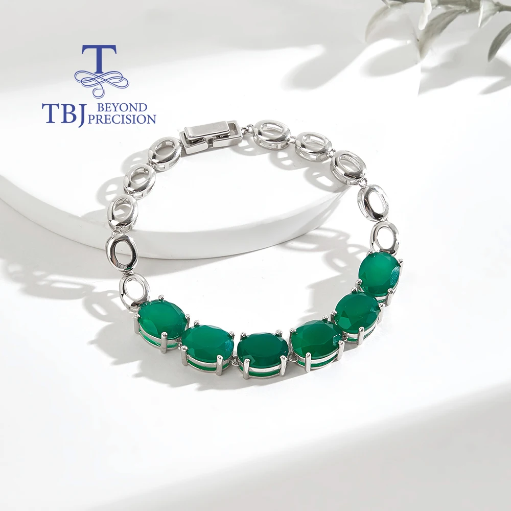 Stunning luxury May Birthstone Natural Green agate 925 Silver Bracelet for women Anniversary & Banquet & Engagement Gift