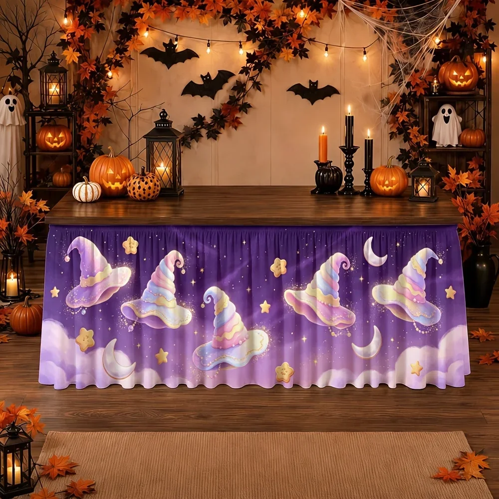 1 piece of tablecloth, polyester, magic, fantasy, imagination, dreamy, macaroon, fantasy, witch's hat, suitable for Halloweenxzj