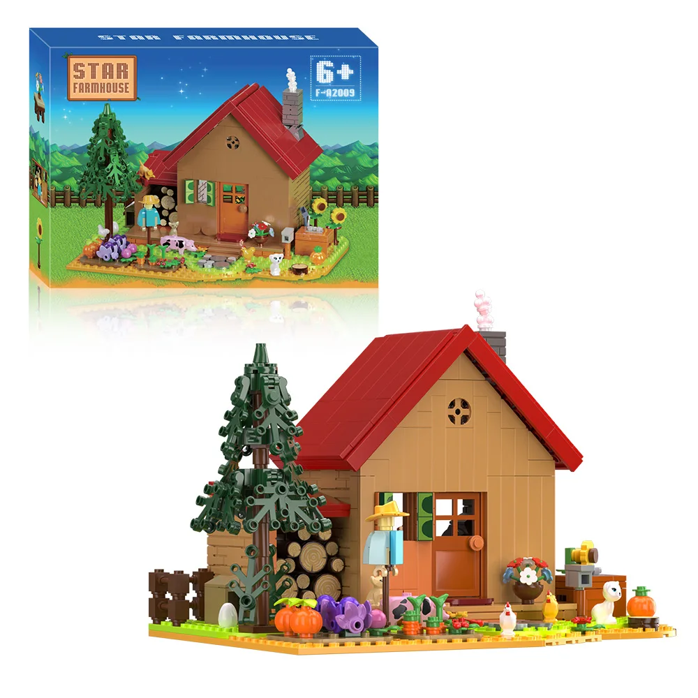 MOC Idee Gioco Stardewed Valley Farm House Cane Animali Alberi Piante Building Block Set Puzzle fai da te Giocattoli per bambini Regalo 766 pezzi