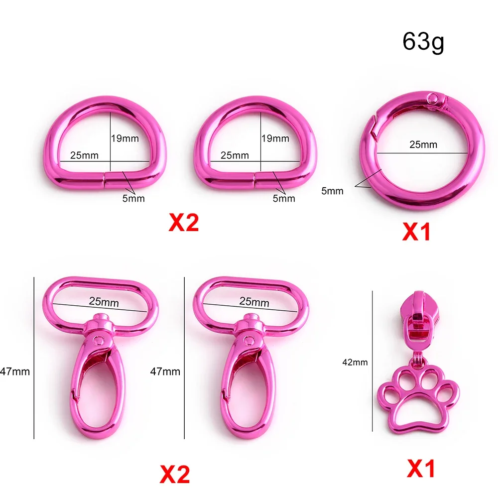 1/5/20Sets Pink Bag Strap Hook Buckle Metal Slider Puller For Handbag Purse Swivel Lobster Clasp Hook D Ring O Ring Accessories