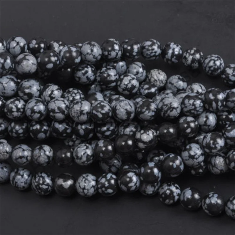 Cuentas sueltas de obsidiana de copo de nieve Natural de 4/6/8/10mm, piedras preciosas redondas lisas para la fabricación de joyas