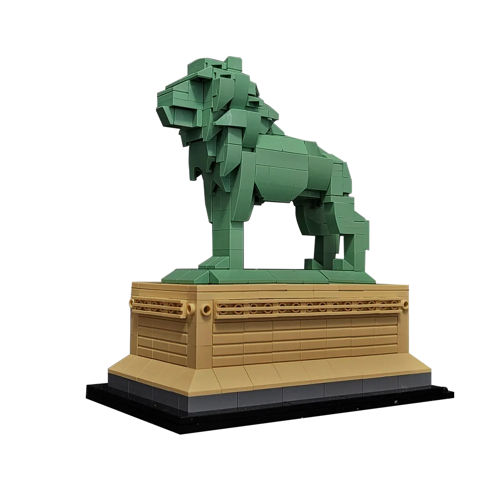 MOC Art Institute Lion Stone Lion Architectuur Dierenbeeldjes Bakstenen Street View Model Bouwsteen Kinderen Speelgoed Verjaardagscadeau