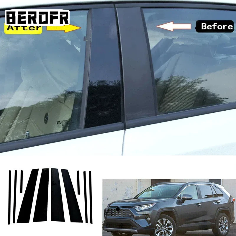 Fit für toyota rav4 2019 2020 2021 2022 2023 glänzende klavier schwarze säulen pfosten fenster dekor tür seitlich verkleidung verkleidung