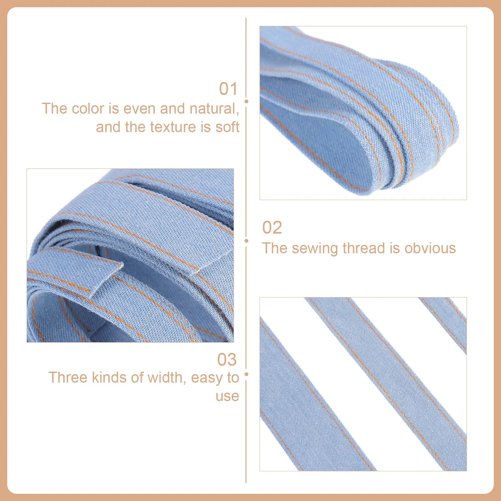 

3 Pcs Ribbons for Crafts Denim Strips Jeans Fabric Sewing Adhesive Tape Blue Trim Work