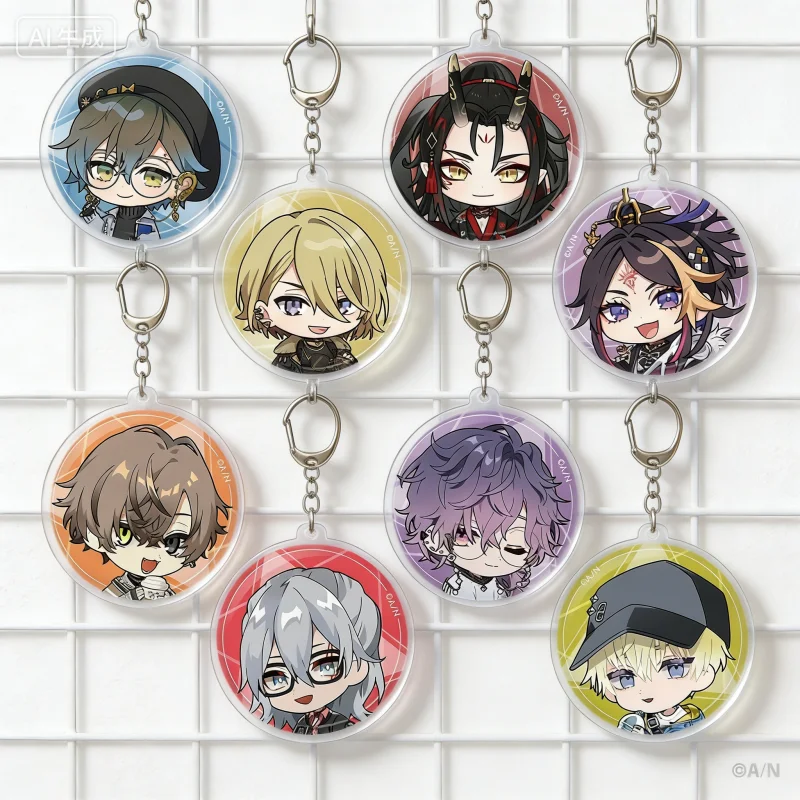 NIJISANJI VTuber Aster Arcadia Q-style Cartoon Character Circle Acrylic Pendant Keychains Bag Charm Holiday Gifts