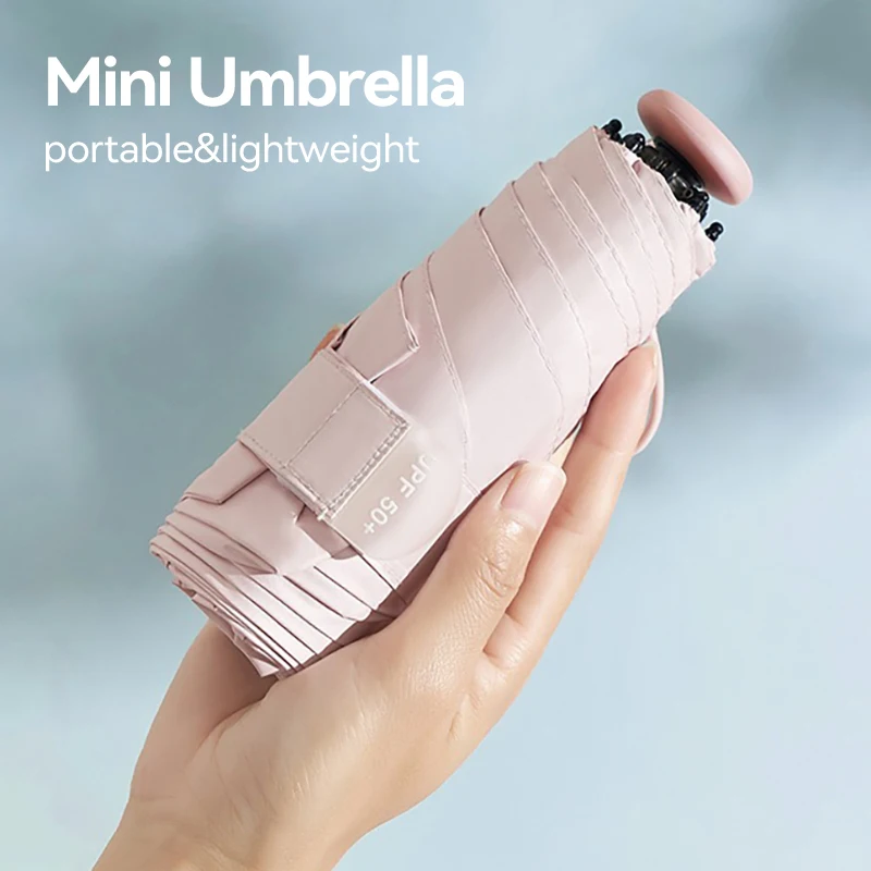 Pocket Mini Sun Umbrella UV Protection Lightweight 170g Portable Five Folding Umbrella, Small Cute Rain Umbrella Woman