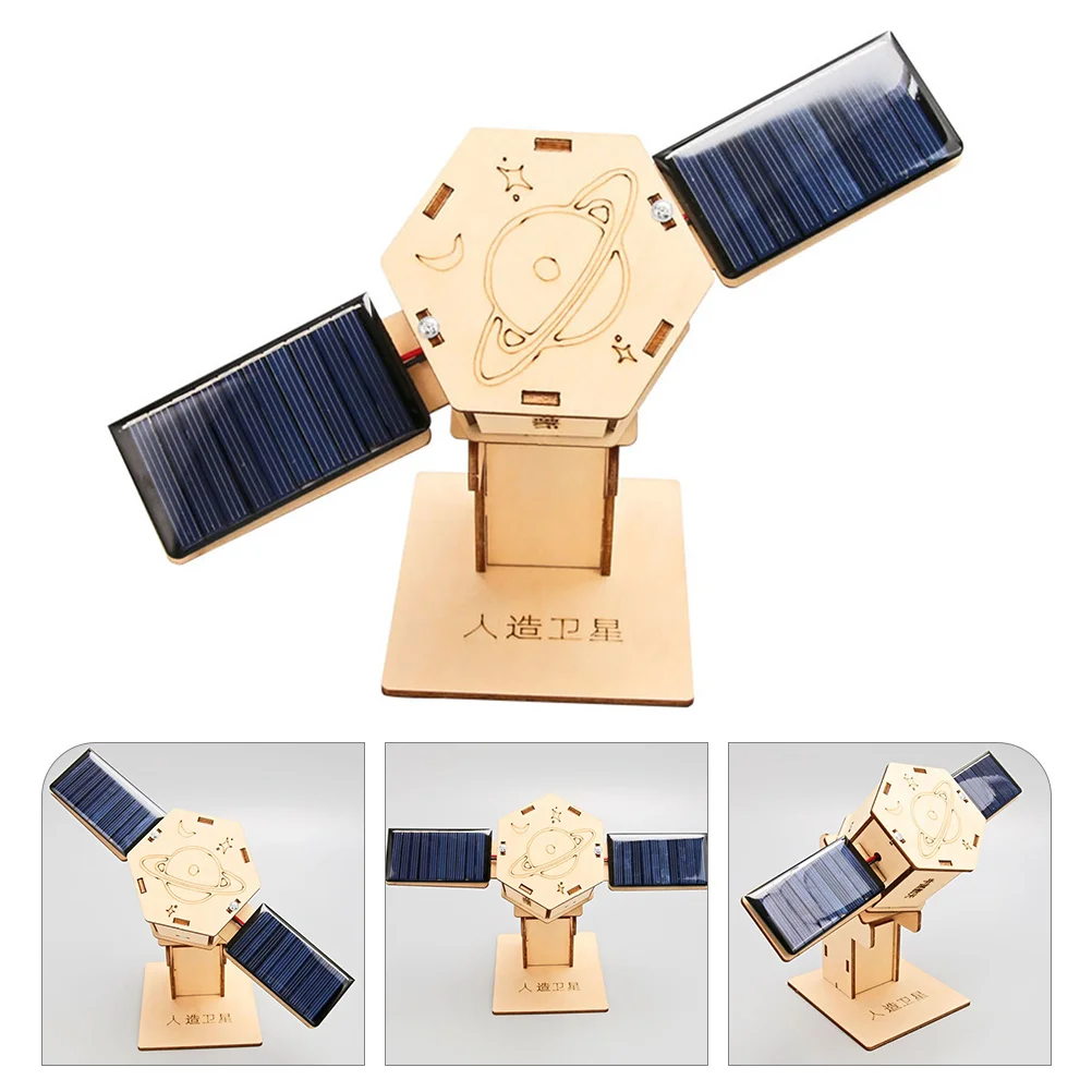 Solar Satellite Kids Assemble Toy Puzzle Science Educational Abs Wooden Power Kit Pupils DIY Solar Satellite Educational Model