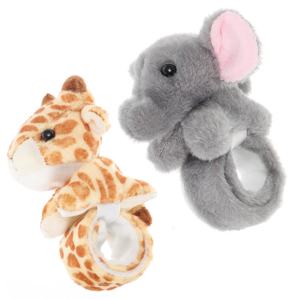 2 Pcs Simulated Animal Slap Bracelets Stuffed Kids Wristbands Jungle Birthday Party Supplies Snap Bracelets Safe Toys