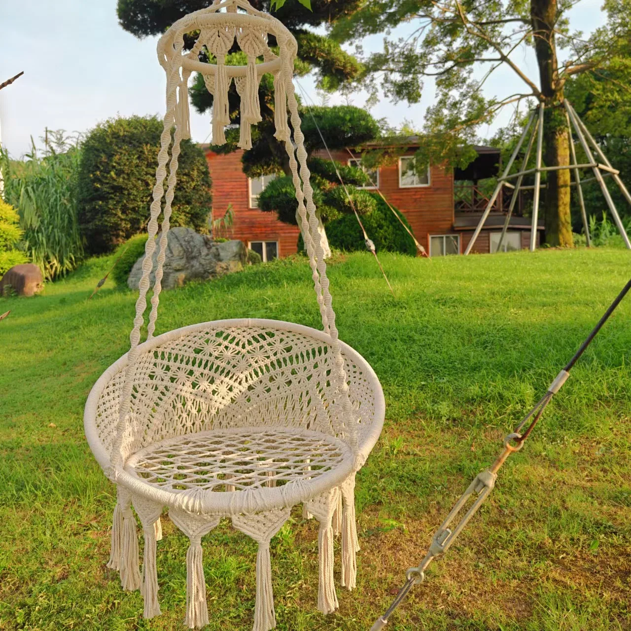 Rede de rede tecida, balanço de varanda boêmia