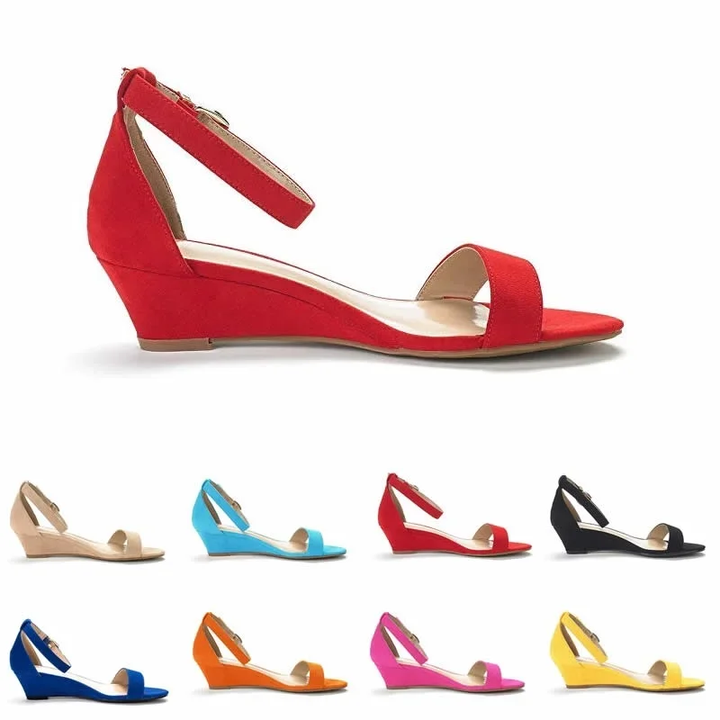 Women Sandals Simple Style Casual Pointed Toe 5cm Low Platform Wedge High Heels Velvet Sandal Party Dress Wedding Shoes Big Size view 4