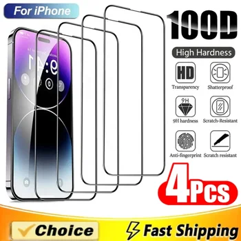 4 adet tam kapak koruyucu cam iPhone 13 11 12 14 Pro Max Mini 7 artı ekran koruyucu iPhone 15 PRO XR X XS MAX cam